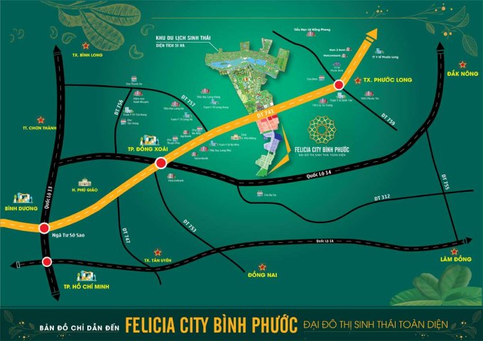 Chỉ 439 tr/nền - Felicia City Bình Phước - đại đô thị Xanh - cơ hội cho các nhà đầu tư