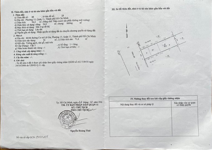 Bán nhà 40/46 Lữ Gia, Phường 15, Quận 11 - TP.HCM