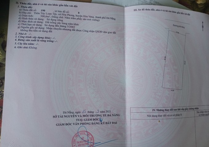 Bán Đất Thôn Tuý Loan Tây, Xã Hoà Phong, Huyện Hoà Vang, Đà Nẵng