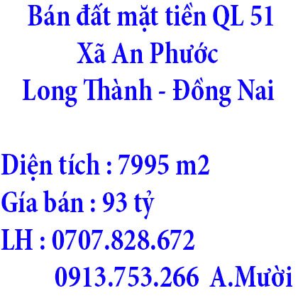 Bán đất mặt tiền Quốc Lộ 51 Xã An Phước , Long Thành, Đồng Nai