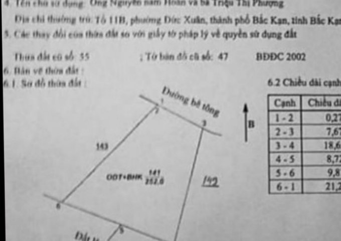 Chính chủ cần bán nhanh lô đất trong tuần tại phường Huyền Tụng thành phố Bắc Kạn – tỉnh Bắc Kạn