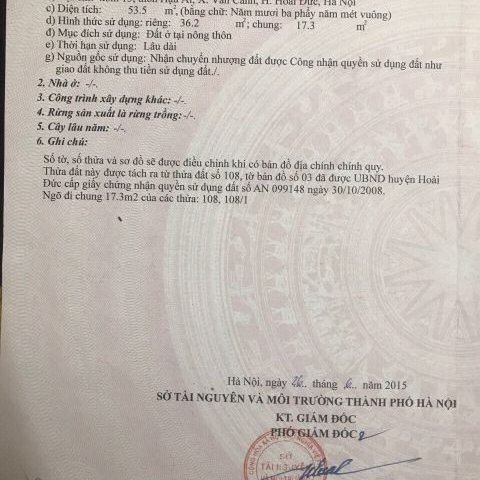 Chính chủ cần bán lô đất tại Xã Vân Canh- Hoài Đức- Hà Nội