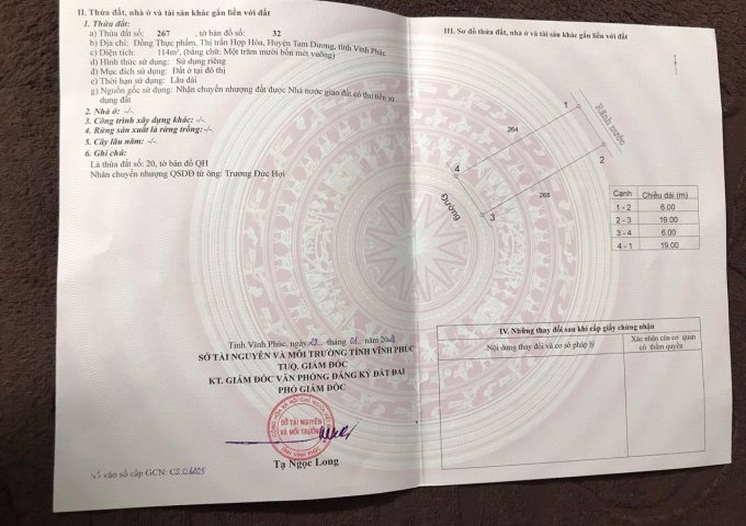 CHÍNH CHỦ CẦN BÁN LÔ ĐẤT ĐẸP TẠI THỊ TRẤN HỢP HÒA, TAM DƯƠNG, VĨNH PHÚC