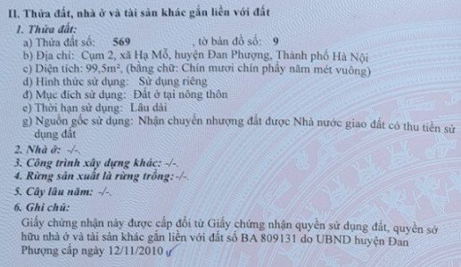 Bán đất tại cụm 2 Hạ Mỗ, Đan Phượng, Hà Nội.