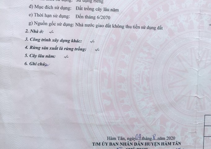 CẦN BÁN LÔ ĐẤT  RỘNG TẠI THÔN SUỐI GIÊNG, XÃ TÂN ĐỨC, HUYỆN HÀM TÂN, BÌNH THUẬN