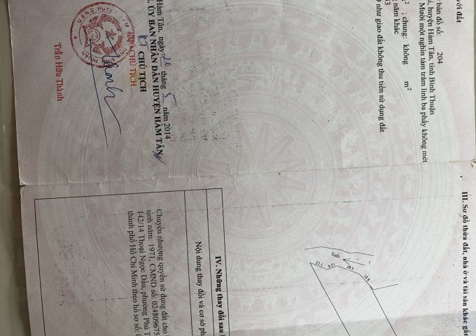 ĐẤT BÌNH THUẬN NÓNG THÊM TỪNG GIỜ, SINH LỢI TỪNG NGÀY BÁN ĐẤT CHÍNH CHỦ 4,3 HA TRƯỚC CÓ 50 M MẶT TIỀN, SAU CÓ CON ĐƯỜNG CHẠY RA KCN THẮNG HẢI Đ/C: SUỐI BANG, XÃ THẮNG HẢI, HUYỆN HÀM TÂN, TỈNH BÌNH THUẬN