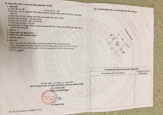 Bán nhà số 33 Nguyễn Viết Xuân, Hà Đông, Hà Nội