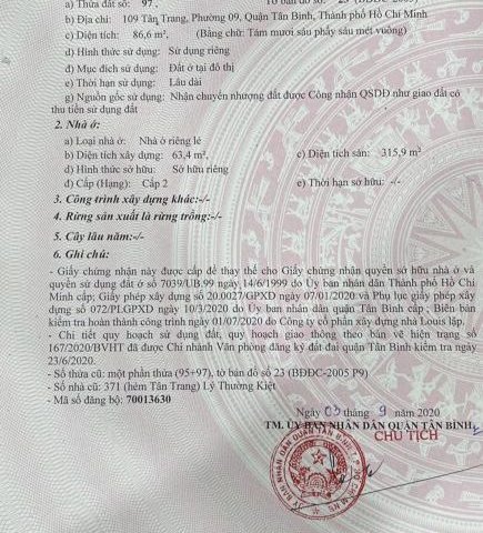 Cần Bán nhà 109 Tân Trang- Phường 9- Quận Tân Bình