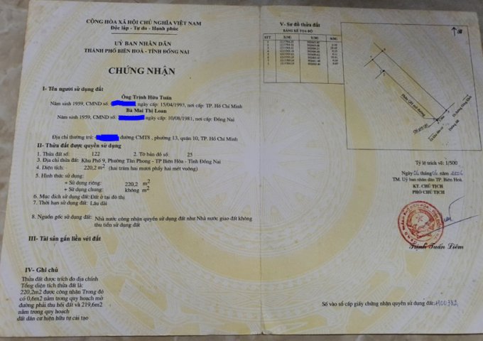 Cần Bán đất thổ cư phường Tân Phong, Biên Hòa