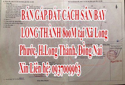 CHÍNH CHỦ BÁN GẤP ĐẤT CÁCH SÂN BAY LONG THÀNH 800M tại Xã Long Phước, Huyện Long Thành, Đồng Nai.