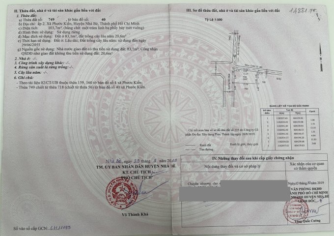 Bán đất ở thổ cư 103.7m² tại đường Lê Văn Lương, Xã Phước Kiển, Huyện Nhà Bè, TP. Hồ Chí Minh giá 4.1 tỷ. 92881