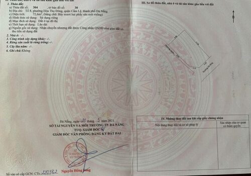 HOT! HOT! HOT! Bán đất tại Phường Hòa Thọ Đông, Quận Cẩm Lệ, TP Đà Nẵng.