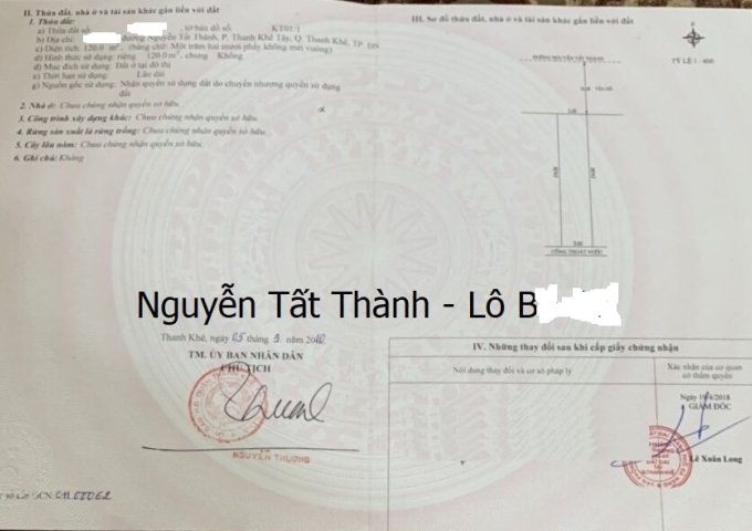 Cần tiền bán 2 lô  đất liền kề Nguyễn Tất Thành,P Thanh Khê Tây,Q Thanh Khê