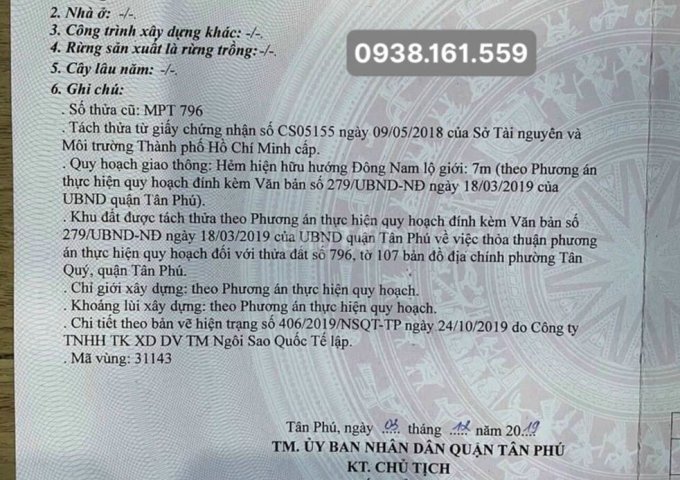 Bán lô đất 43 Đỗ Thừa Luông, P. Tân Quý 