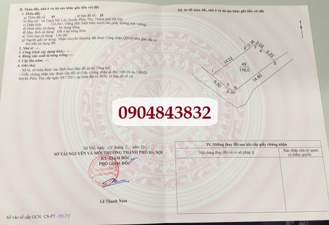 Bán đất chính chủ (Miễn trung gian) tại Phúc Thọ, lô góc 2 mặt tiền - 0904843832