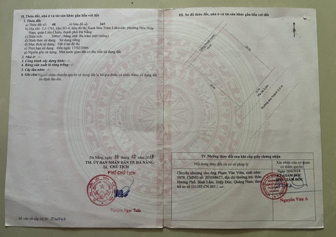 Chính chủ cần bán lô đất Biệt Thự tại KĐT Lakeside Palace Quận Liên Chiểu, TP Đà Nẵng