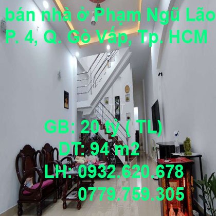 Cần bán nhà ở Phạm Ngũ Lão, Phường 4, Quận Gò Vấp, Thành phố Hồ Chí Minh