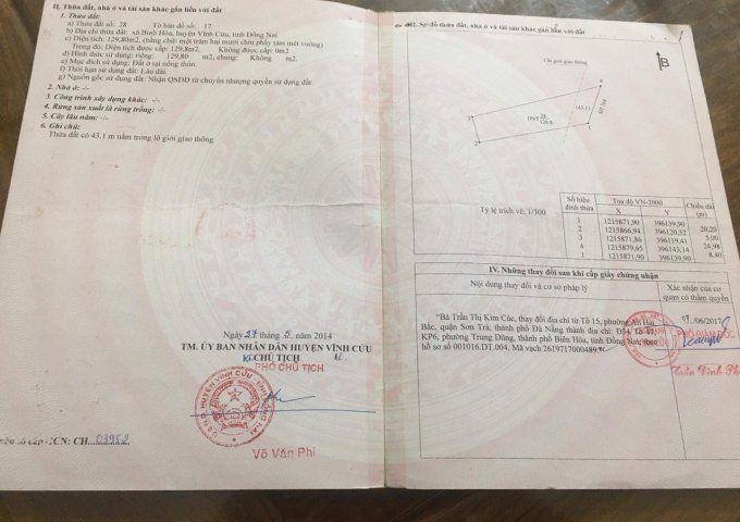 cần bán đất nền vĩnh cửu, đồng nai