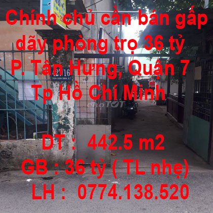 Chính chủ cần bán gấp dãy phòng trọ 36 tỷ tại Quận 7, Tp Hồ Chí Minh