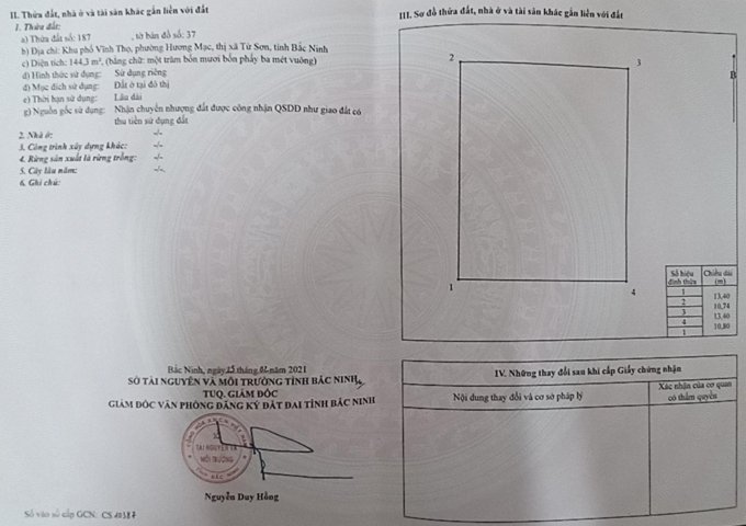 Chính chủ cần bán mảnh đất Khu Đô thị Hương Mạc, Từ Sơn, Bắc Ninh