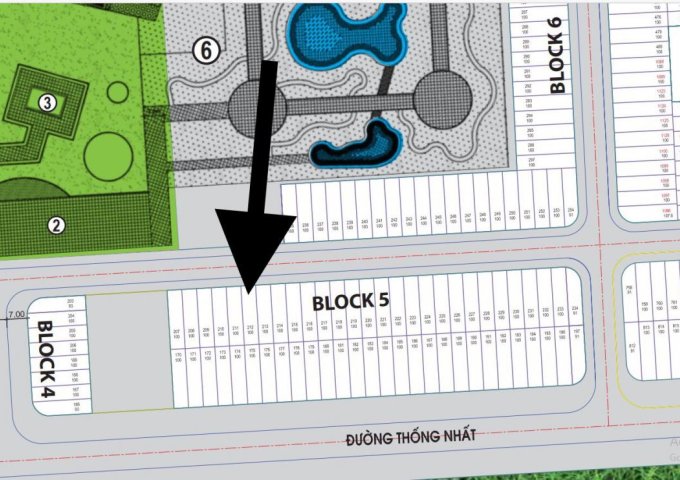 Bán lô đất nền Block5 mặt sau đường thống nhất, đối diện công viên, bãi đỗ xe dt 100m2 giá rẻ 985tr