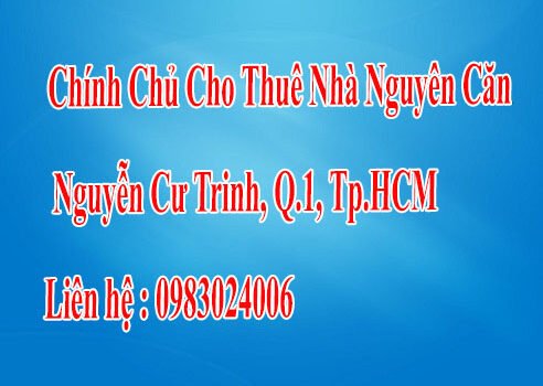 Chính Chủ Cho Thuê Nhà Nguyên Căn Nguyễn Cư Trinh, Q.1, Tp.HCM