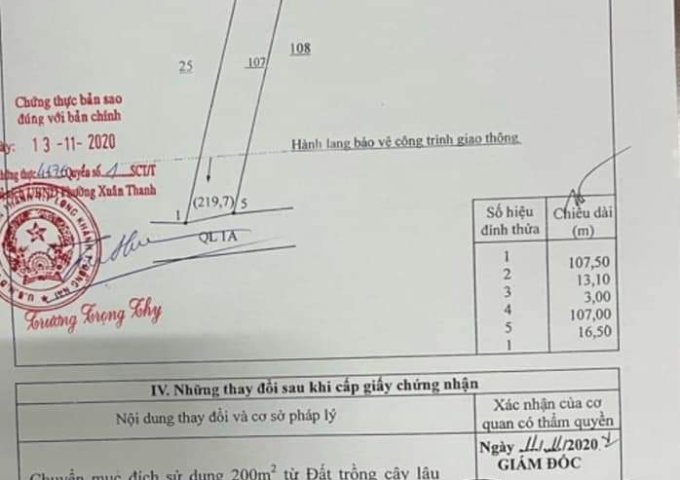 Chính chủ cần bán lô đất thổ cư tại Xã Bảo Hòa - Huyện Xuân Lộc - Tỉnh Đồng Nai