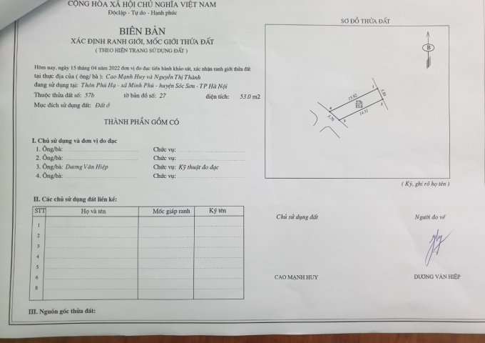 CHÍNH CHỦ CẦN BÁN ĐẤT TẠI THÔN PHÚ HẠ - MINH PHÚ –SÓC SƠN – HÀ NỘI
