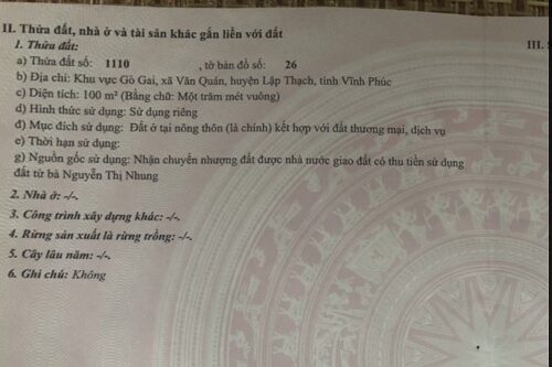 Chính chủ cần bán đất khu tái định cư GÒ GAI VĂN QUÁN LẬP THẠCH VĨNH PHÚC