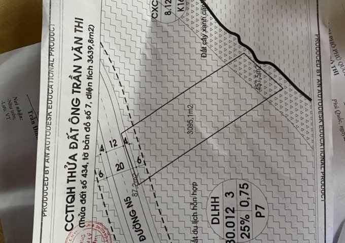 Chính chủ bán mảnh đất Cửa Cạn – Phú Quốc, Diện tích: 3640 m. MT: 35m, Giá chào: 15tr/m