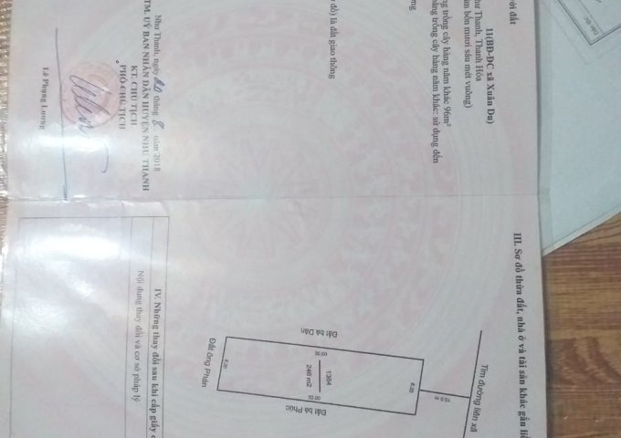 CHÍNH CHỦ CẦN BÁN GẤP 246M2 ĐẤT TẠI THÔN 7, XÃ XUÂN DU, HUYỆN NHƯ THANH, THANH HOÁ