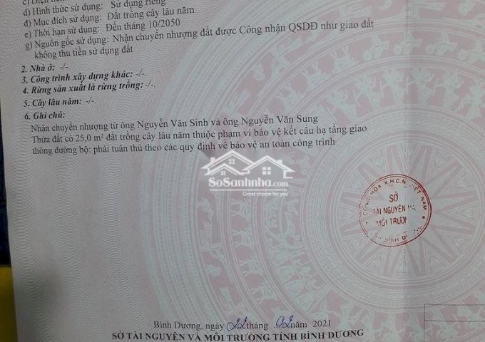 CHÍNH CHỦ CẦN BÁN GẤP LÔ ĐẤT VỊ TRÍ TIỀM NĂNG PHÁT TRIỂN SINH LỜI TẠI TRỪ VĂN THỐ, HUYỆN BÀU BÀNG, BÌNH DƯƠNG.