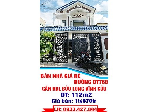 Chính chủ bán nhà giá rẻ đường DT768 gần KDL Bửu Long, Vĩnh Cửu, Đồng Nai; 1,87 tỷ; 0933427844