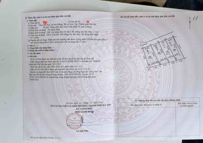 Chính chủ cần bán đất Thôn Đồi Vua, Xã Sơn Đông, Thị xã Sơn Tây, Hà Nội.