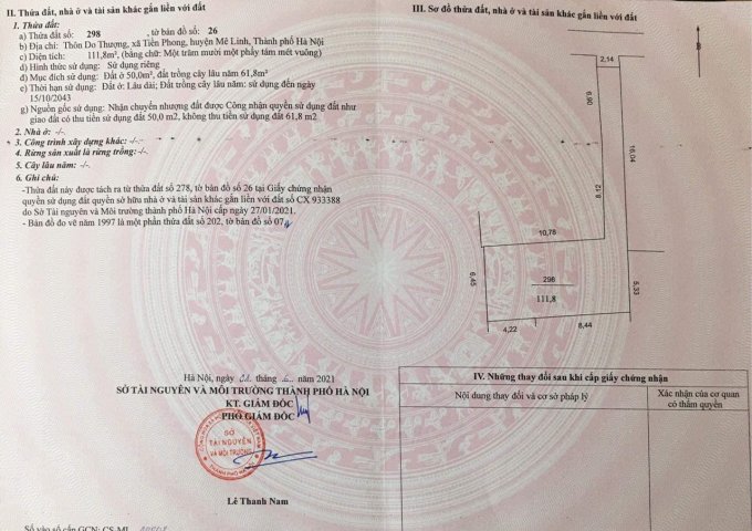 CHÍNH CHỦ CẦN BÁN MIẾNG ĐẤT TẠI DOTHƯỢNG TIỀN PHONG - MÊ LINH - HÀ NỘI