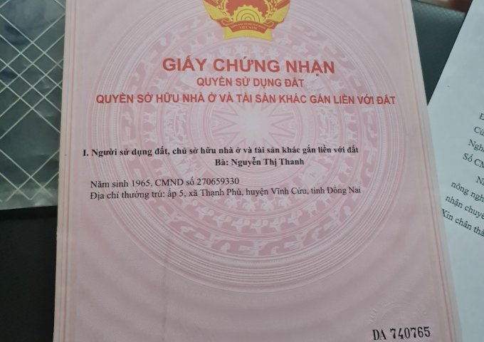 BÁN LÔ ĐẤT ĐẸP 123.3M2 TẠI XÃ THIỆN TÂN, HUYỆN VĨNH CỬU, TỈNH ĐỒNG NAI.