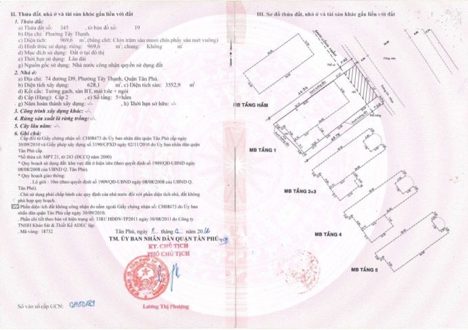 MT 76 đường Lưu Chí Hiếu, P Tây Thạnh, Q Tân Phú, 20.5x55m, hầm 5 lầu