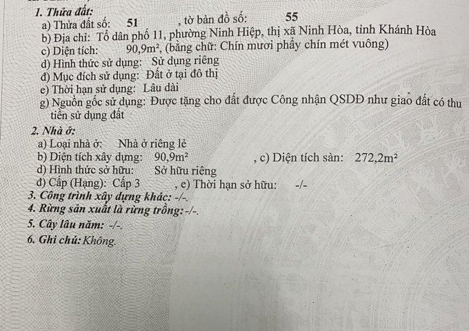 Chính Chủ Cần Bán Nhà Mặt Tiền 5m Tại : 217 Trần Quý Cáp, Phường Ninh Hiệp, Thị Xã Ninh Hòa, Tỉnh Khánh Hòa