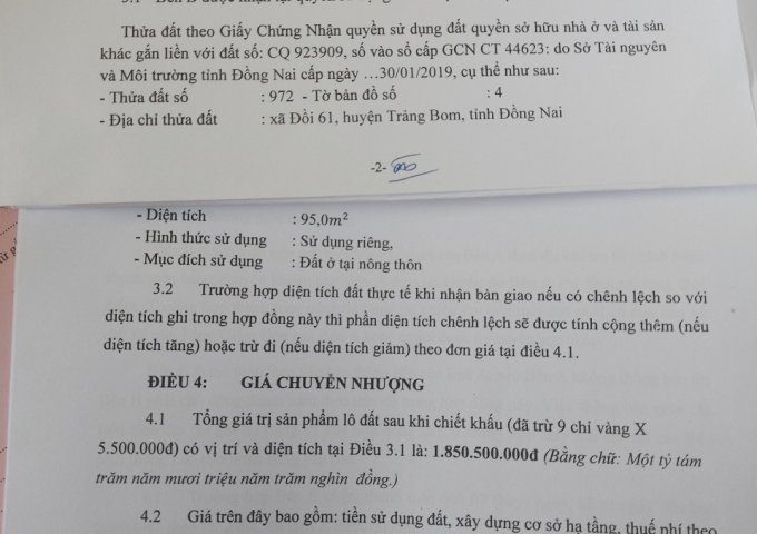 Chính Chủ Cần Bán Đất Mặt Tiền Vị Trí Đẹp Tại Tỉnh Đồng Nai.