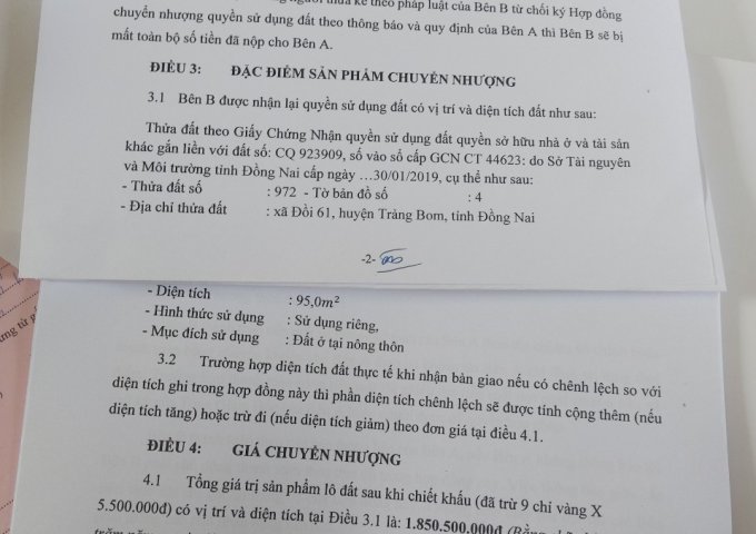 Chính Chủ Cần Bán Đất Mặt Tiền Vị Trí Đẹp Tại Tỉnh Đồng Nai.