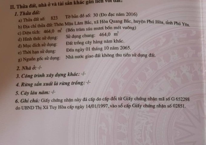 Chính chủ cần bán lô đất 464m2 Hòa Quảng Bắc,Phú Hòa,Phú yên
