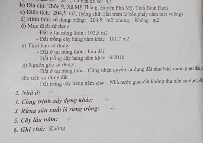 Bán nhà cấp 4 mặt biển, giá rẻ, có thổ cư tại Mỹ Thắng, Huyện Phù Mỹ, Bình Định