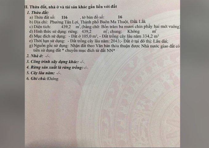 Chính chủ bán đất mặt tiền tại 187 Đường Nguyễn Hữu Thấu, Tân Lợi, Buôn Ma Thuột, Đắk Lắk