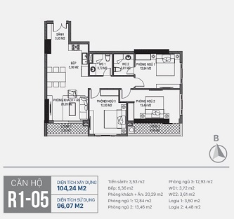 Bán căn góc 3PN, 2WC - 96m² thông thuỷ chỉ 4 tỷ 250 (có sổ đỏ) bao phí.
CĂN GÓC TOÀ R1.