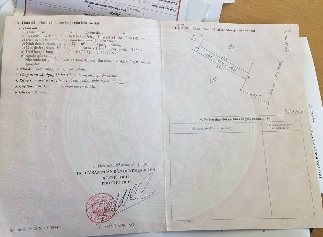 Cần bán nhà đất diện tích 188m2 đường Giải Phóng, TDP 6, thị trấn Eadrang, huyện Eahleo