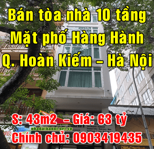 Bán nhà mặt phố tại Đường Hàng Hành, Hoàn Kiếm,  Hà Nội diện tích 43m2  giá 63 Tỷ