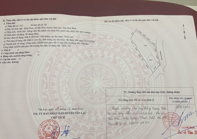 Chính chủ cần bán đất tại Mỹ Hoà - Tân Lạc - Hoà Bình