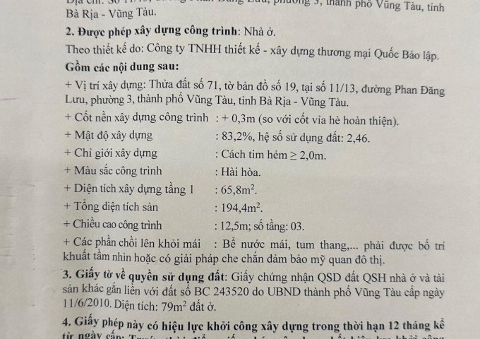 BÁN LÔ ĐẤT ĐỊA CHỈ 11/13 PHAN ĐĂNG LƯU - PHƯỜNG 3 - THÀNH PHỐ VŨNG TÀU