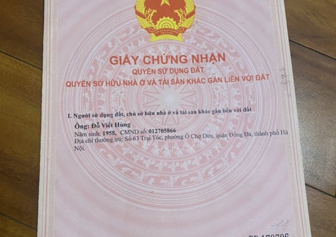 Chính chủ cần bán gấp căn nhà tại địa chỉ 63 ngõ Trại Tóc, ô Chợ Dừa, Đống Đa, Hà Nội.