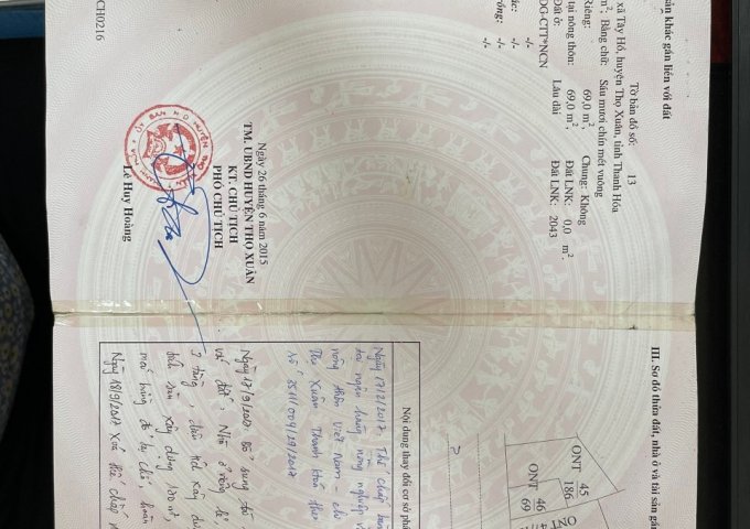 Bán nhà đất thôn hội hiền xã Tây Hồ huyện Thọ Xuân cạnh trường học ủy ban